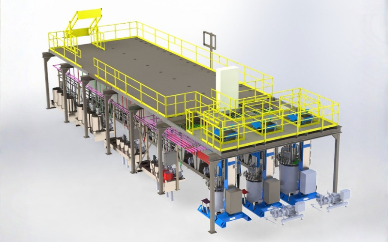 Overview of the FlexoKing FT-44 Triple dosing and mixing installation for adhesive formulations in the sandpaper industry